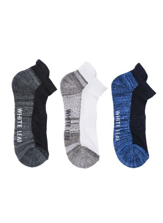 White Leaf Men’s Half-Terry Low-Cut Sneaker Socks – 3 Pairs (Light Blue, White, Black) – Breathable, Moisture-Wicking, Stay-Up Grip, OEKO-TEX & ECAS Certified, Free Size - Image 5